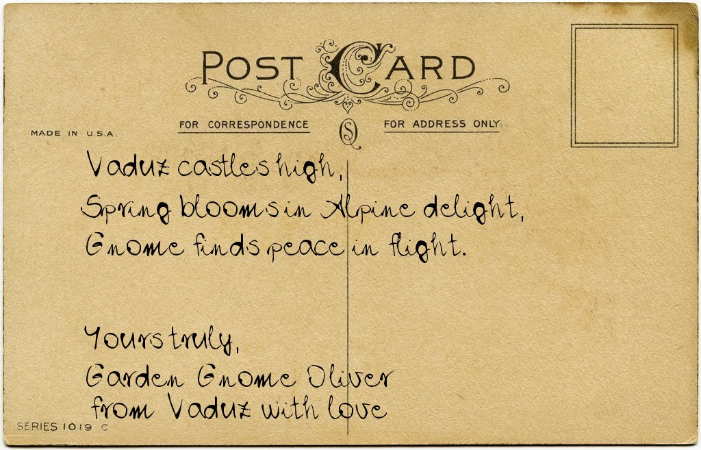 Gnome's postcard from Liechtenstein