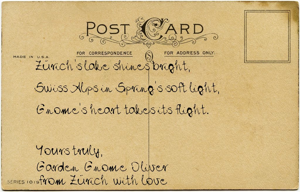 Gnome's postcard from Switzerland